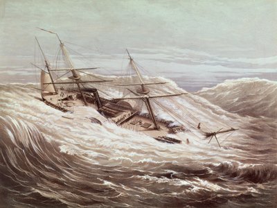 The Mississippi Steam Frigate in a Typhoon, engraved by Currier and Ives by American School